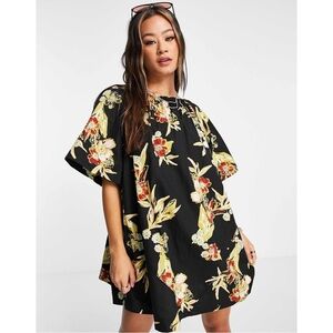 NWT FREE PEOPLE Jodie Floral Mini Tunic Top Dress Black Night Combo Size XS